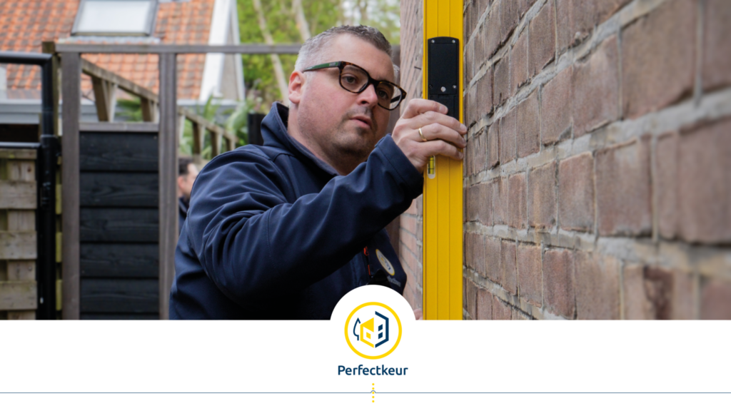 Fase 0 funderingsrisico-onderzoek van Perfectkeur: scheefstand van de gevel meten om funderingsproblemen tijdig te signaleren.